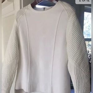 HELMET LANG  OFF WHITE HIGH / LOW QUILTED ARM & SHOULDER  ZIPPER CLOSURE TOP MED